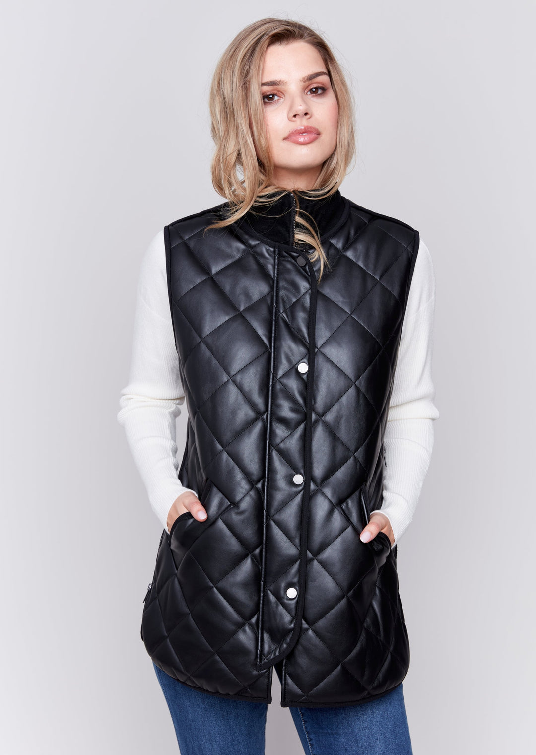 Charlie B - Quilted Faux Leather Vest