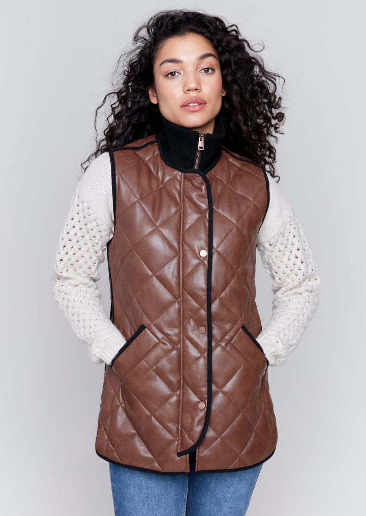 Charlie B - Quilted Faux Leather Vest