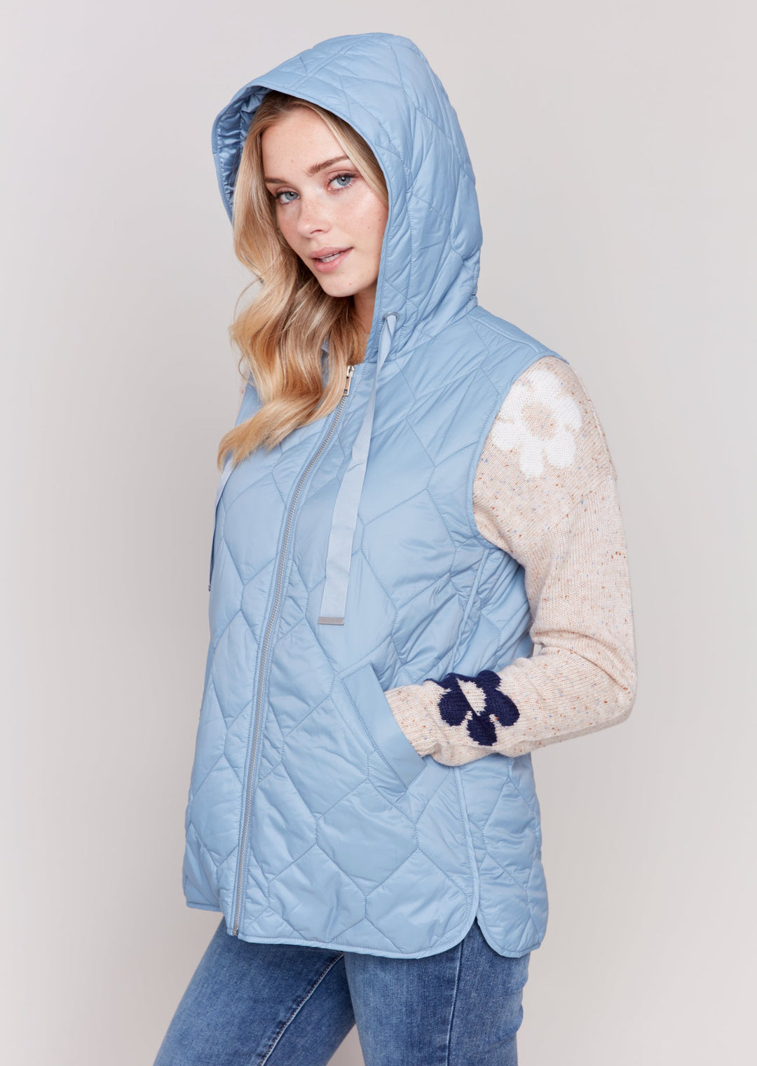 Charlie B - Short Quilt Vest With Hood