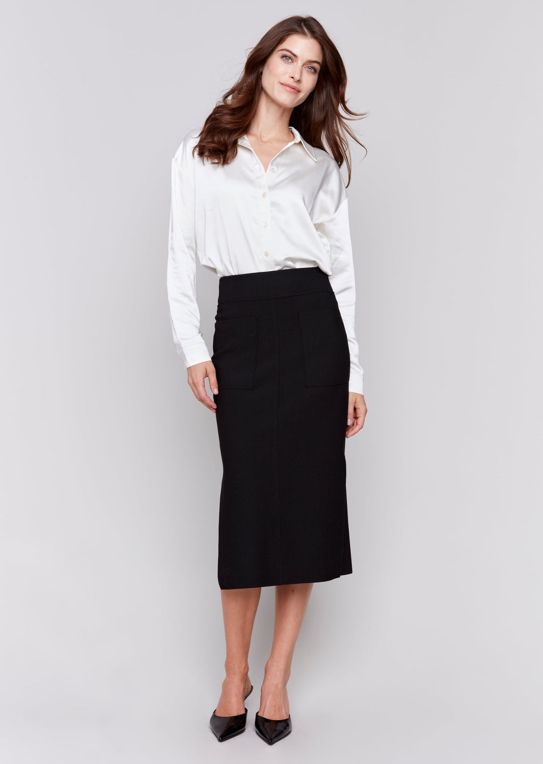 Charlie B - Knee Length Side Slit Skirt