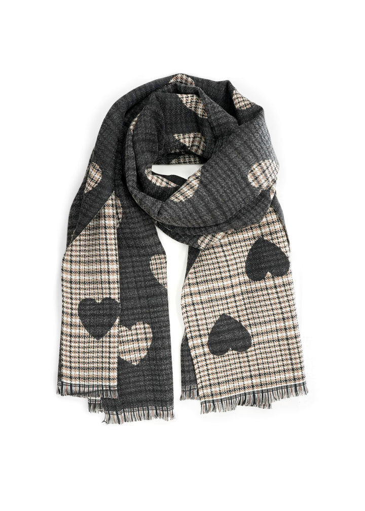 Difirenze - Reversible Plaid Hearts Scarf