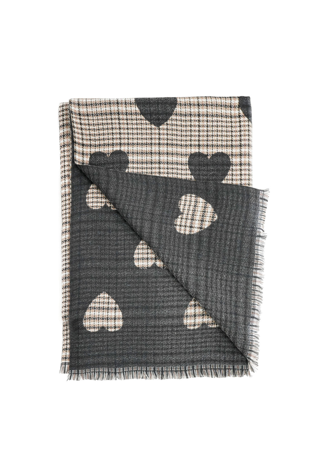 Difirenze - Reversible Plaid Hearts Scarf