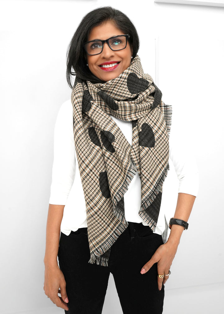 Difirenze - Reversible Plaid Hearts Scarf