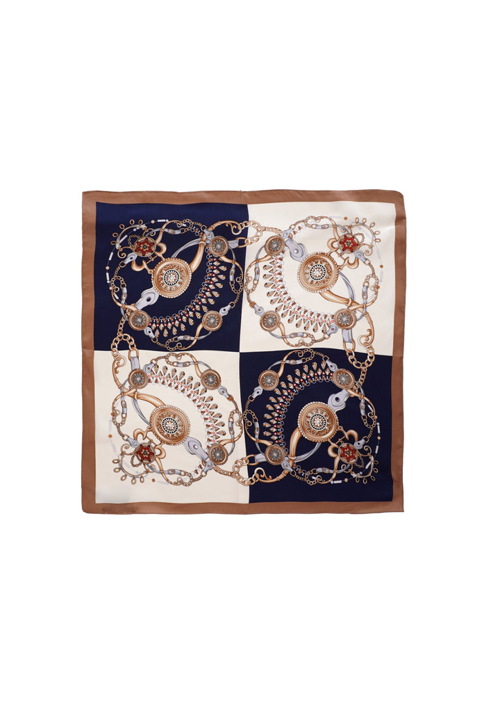 Tom & Eva - Navy Beige Contrast Silk Neckerchief