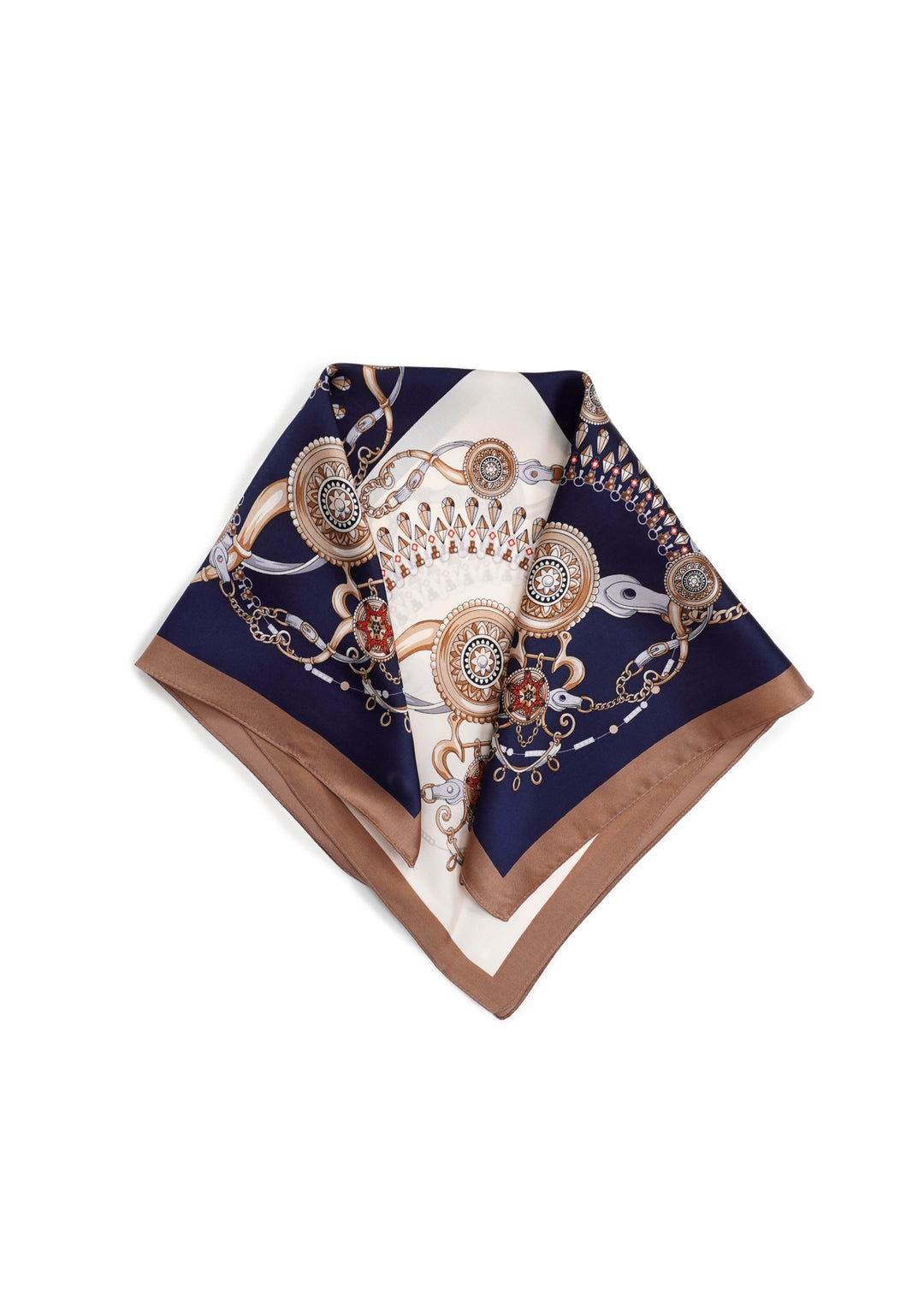 Tom & Eva - Navy Beige Contrast Silk Neckerchief