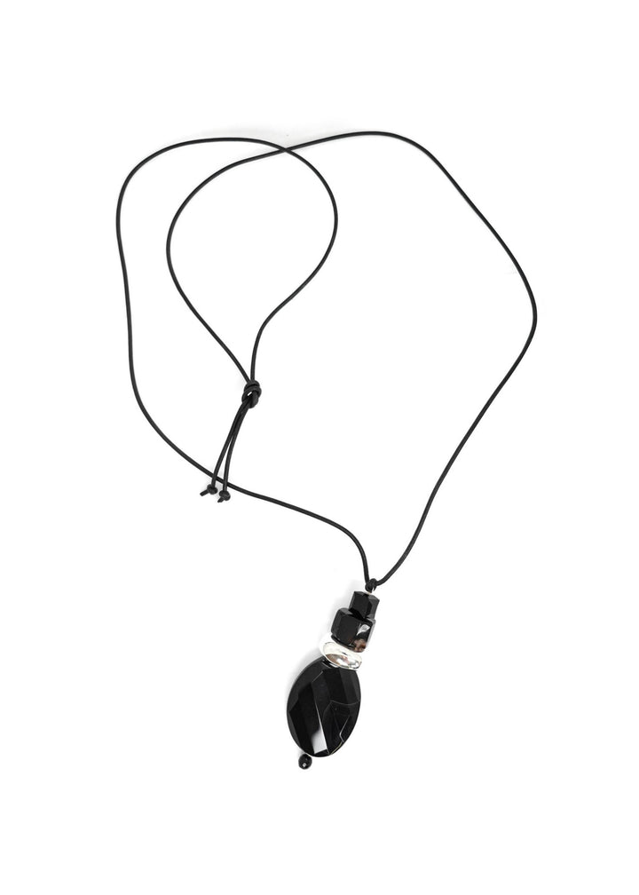 Simon Sebbag - Black Leather Drop Stone Necklace