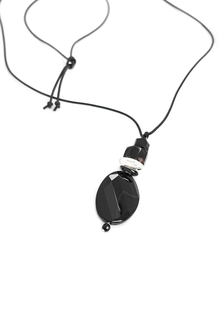 Simon Sebbag - Black Leather Drop Stone Necklace