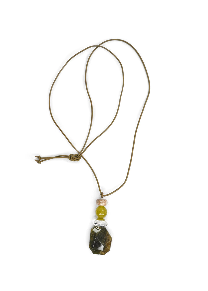 Simon Sebbag -  Olive Leather Drop Stone Necklace