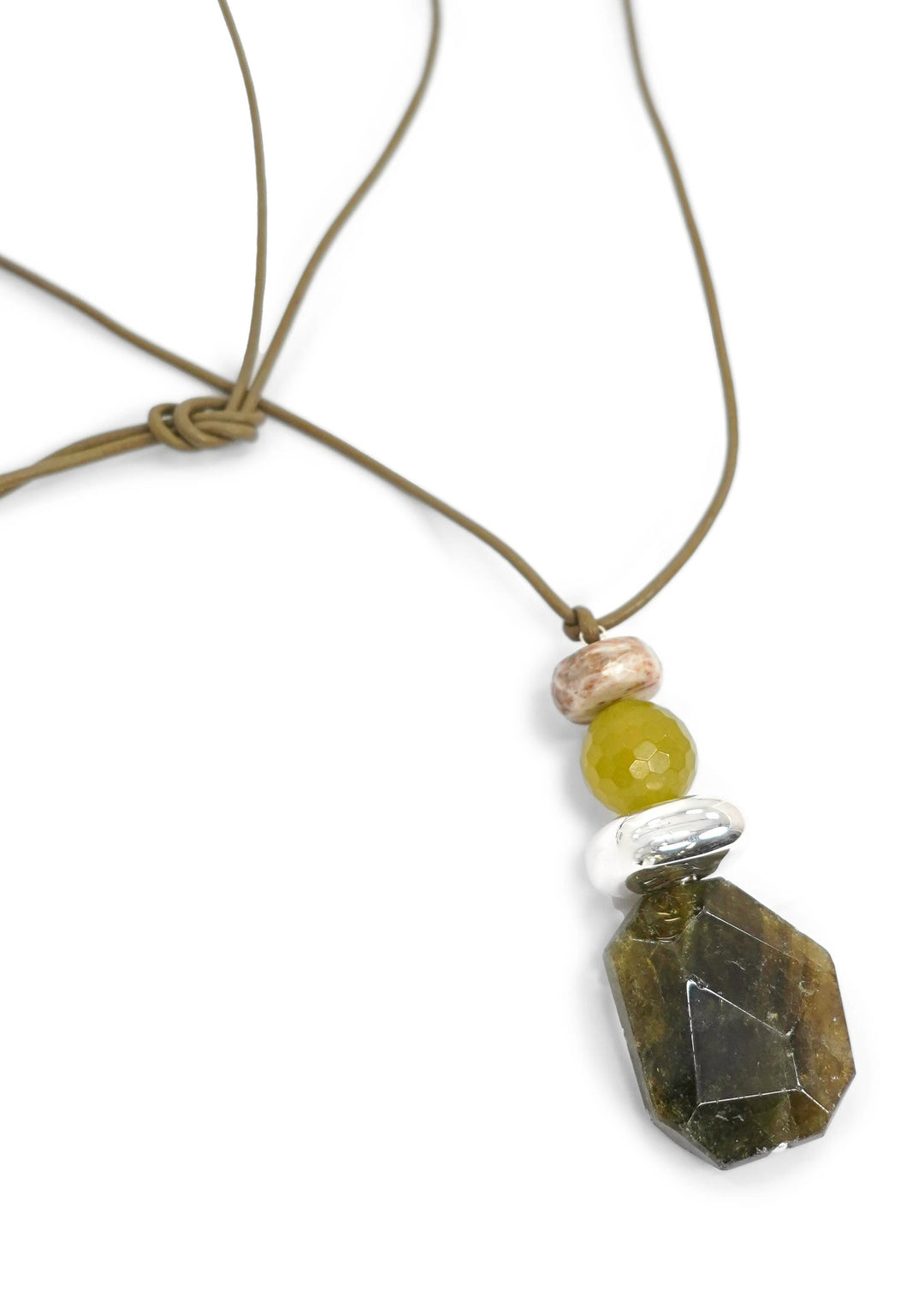 Simon Sebbag -  Olive Leather Drop Stone Necklace