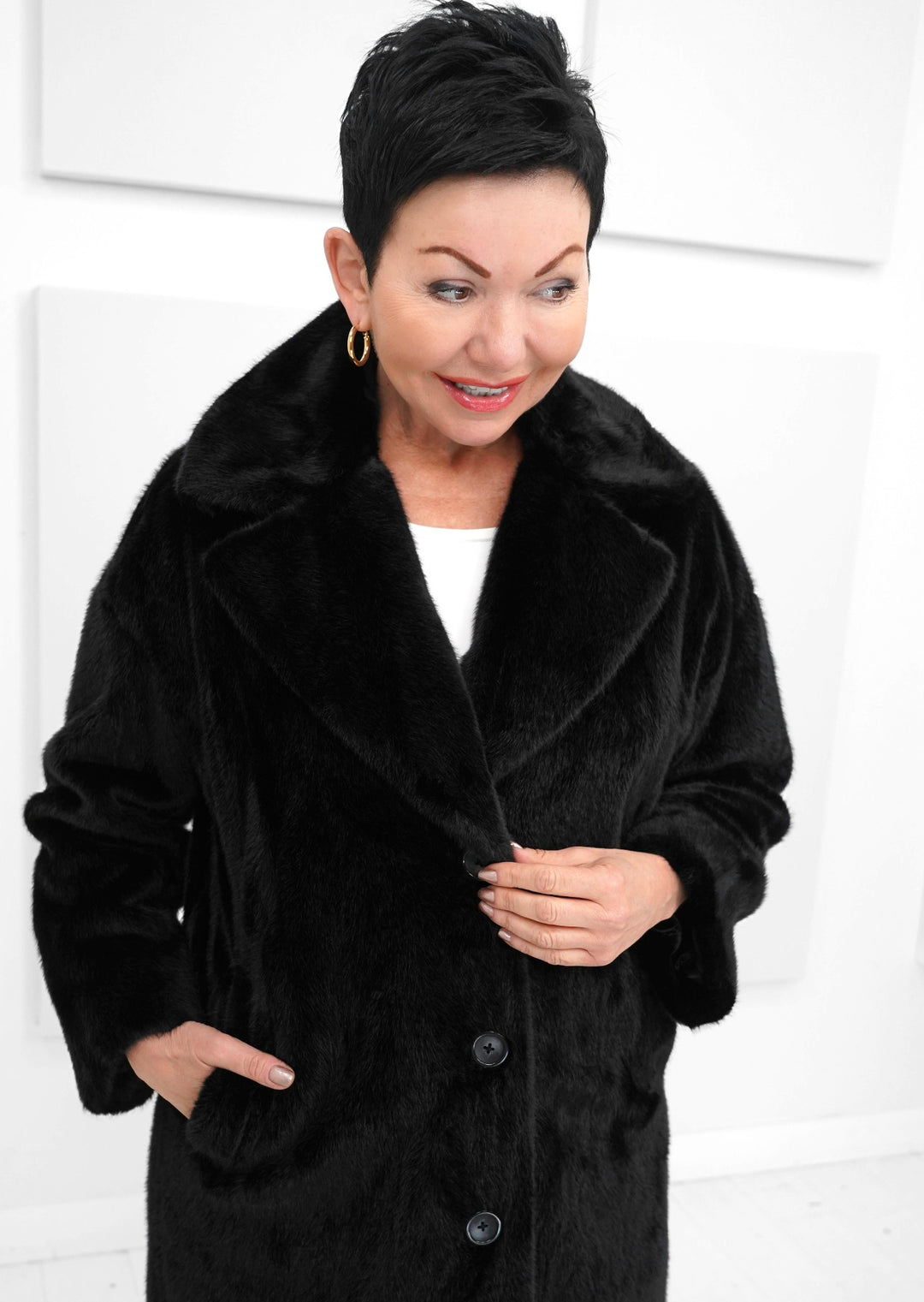 Joseph Ribkoff - Faux Fur Straight Coat