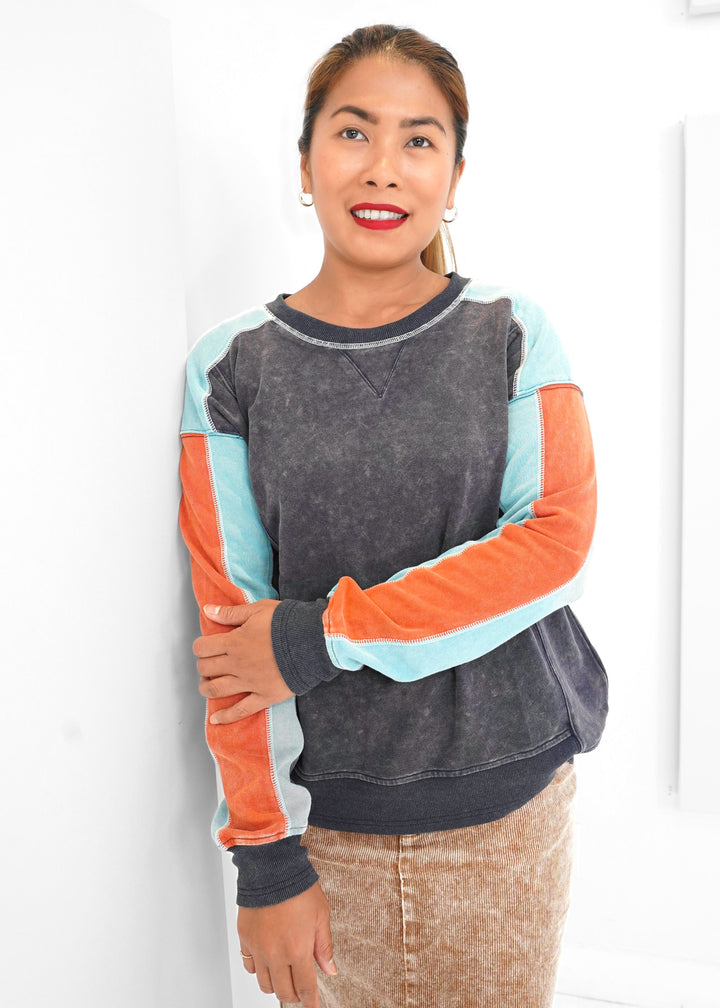 Mystree - Washed Color Block Terry Top