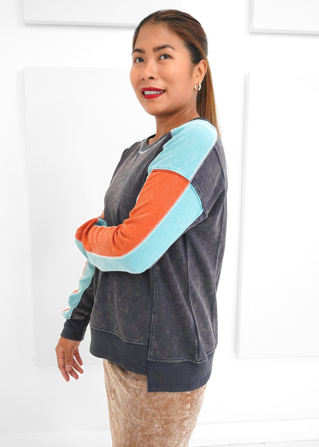 Mystree - Washed Color Block Terry Top