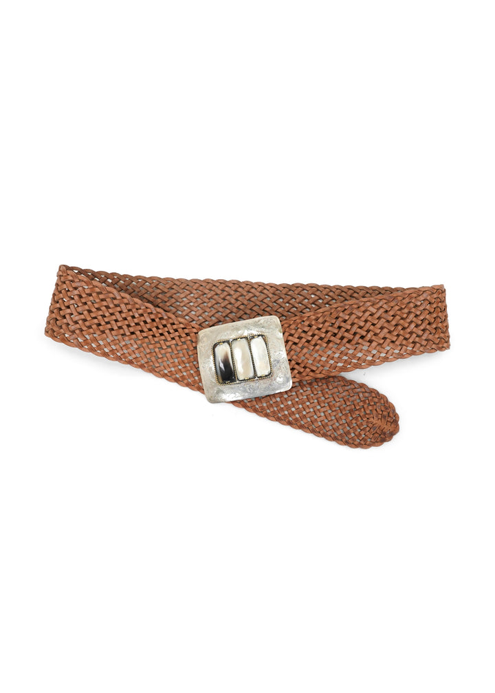 Dairi-  Woven Leather 3 Horn Rectangular Buckle Belt