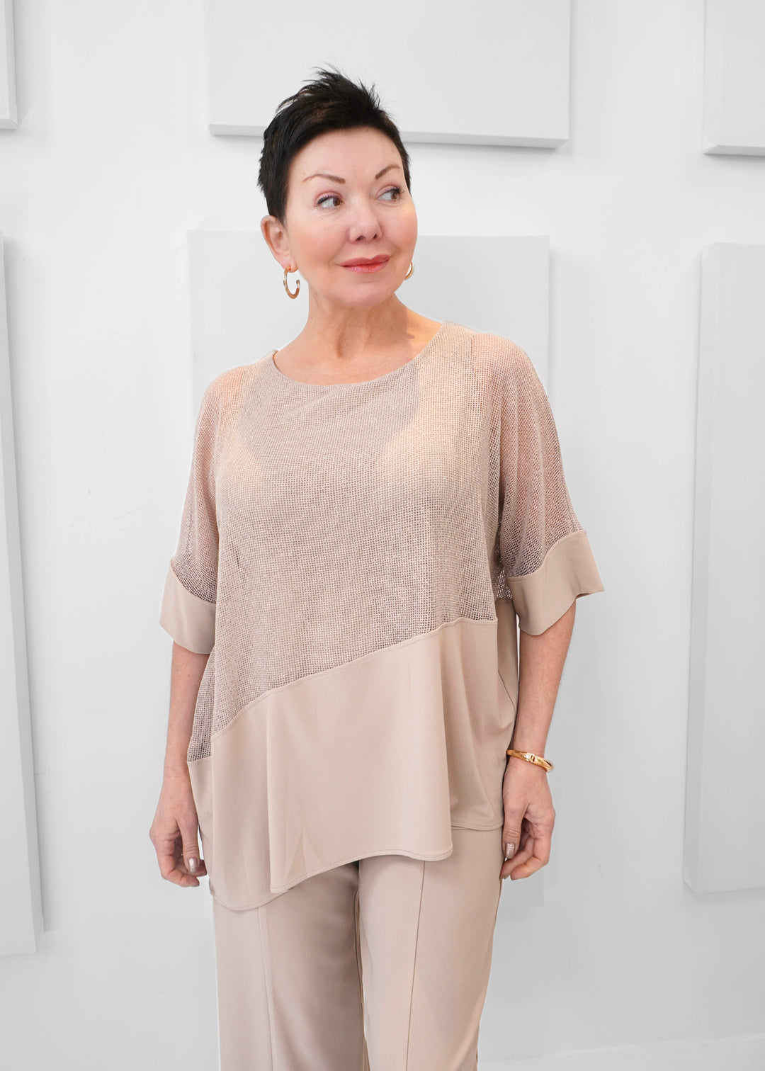 Joseph Ribkoff - Mesh And Silky Knit Cocoon Top