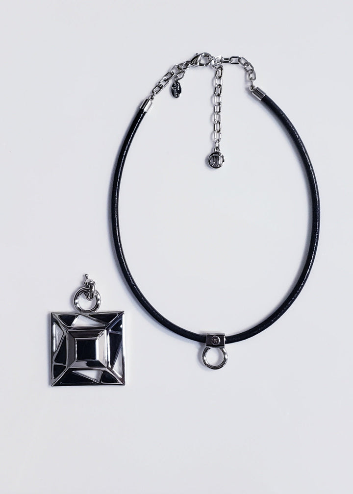 Myka - Graphic Cutout Square Leather Necklace