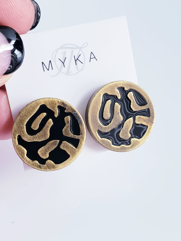 Myka - Antique Brass Leopard Post Earrings