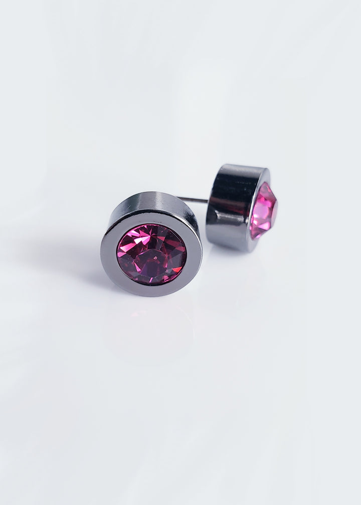 Myka - Black Rhodium Fuchsia Round Crystal Earrings