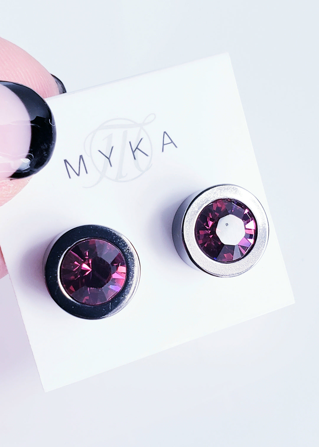 Myka - Black Rhodium Fuchsia Round Crystal Earrings