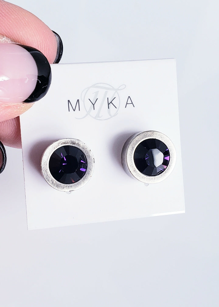 Myka - Antique Sterling Silver Purple Crystal Earrings