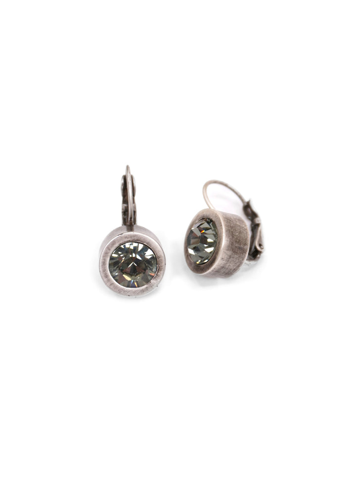 Myka - Antique Sterling Silver Round Crystal Earrings