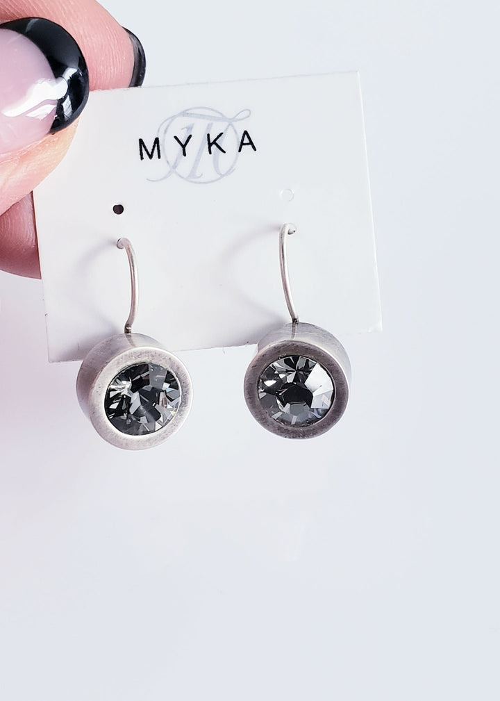 Myka - Antique Sterling Silver Round Crystal Earrings