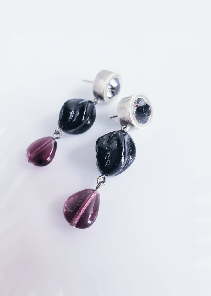 Myka - Antique Sterling Silver Round Crystal Drop Bead Earrings