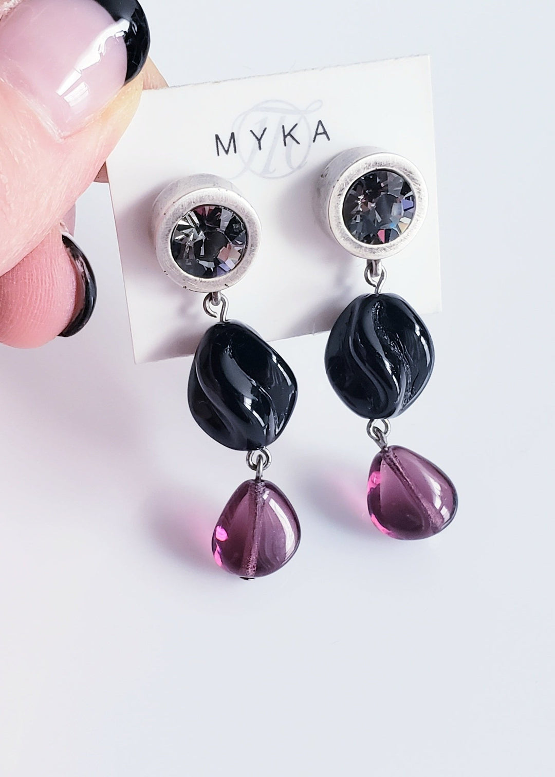 Myka - Antique Sterling Silver Round Crystal Drop Bead Earrings