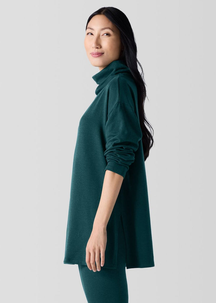 Eileen Fisher - Cozy Brushed Terry Hug Funnel Neck Long Top