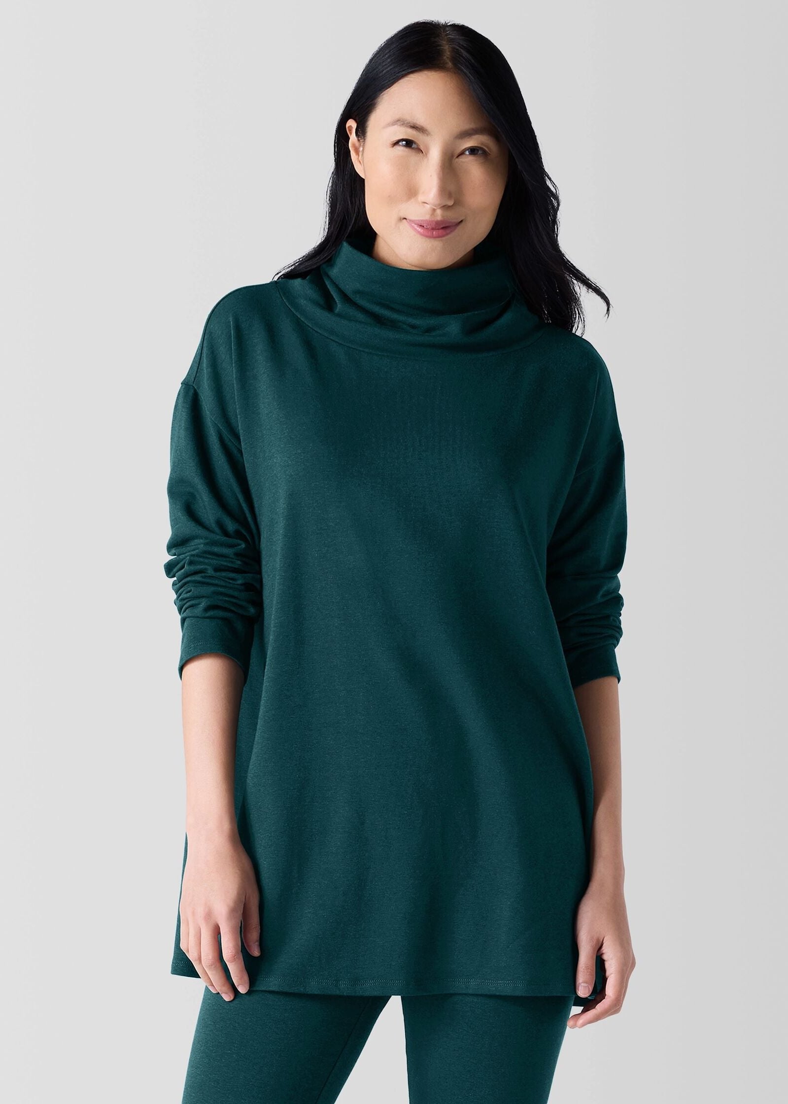 Eileen Fisher Cozy Brushed Terry Hug Funnel Neck Long Top Shepherd s Fashions