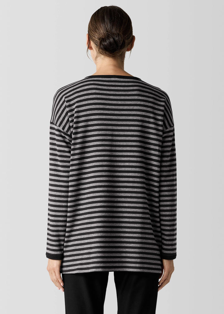 Eileen Fisher - Striped Cozy Brushed Terry Long Box-Top