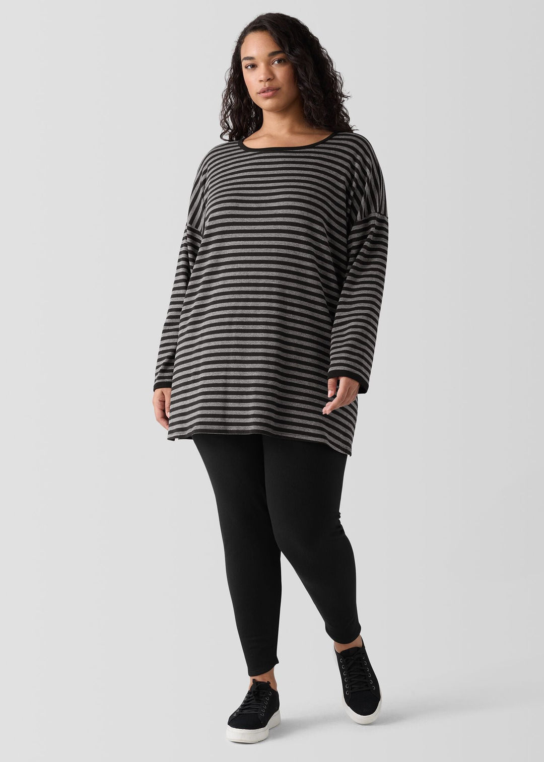 Eileen Fisher - Striped Cozy Brushed Terry Long Box-Top