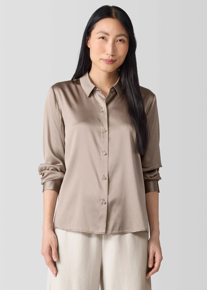 Eileen Fisher - Stretch Silk Charmeuse Classic Collar Shirt