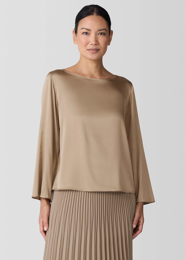 Eileen Fisher - Stretch Silk Charmeuse Bateau Neck Top