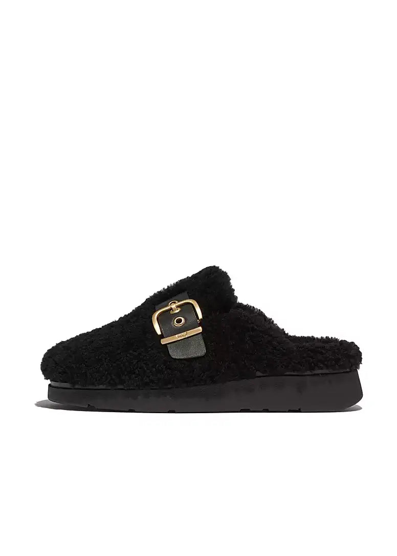 Fitflop - Buckle Curly-Shearling/Leather Mules