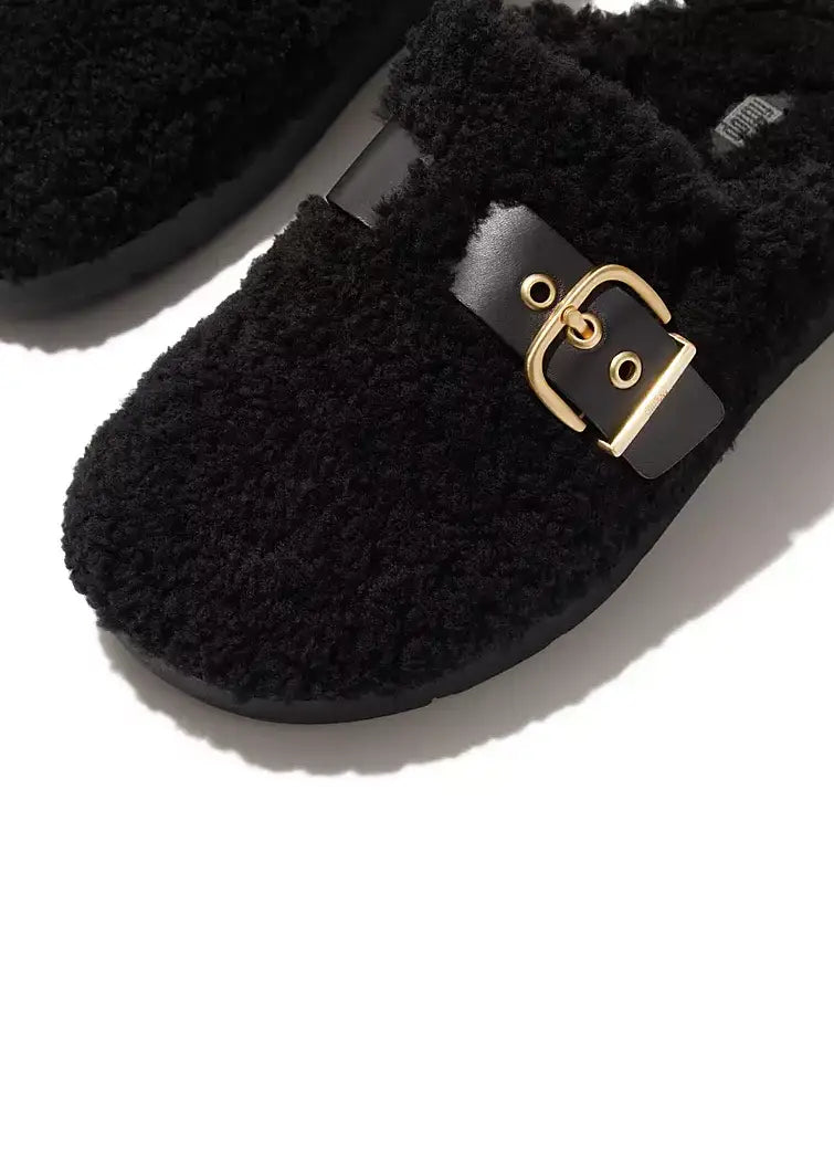 Fitflop - Buckle Curly-Shearling/Leather Mules