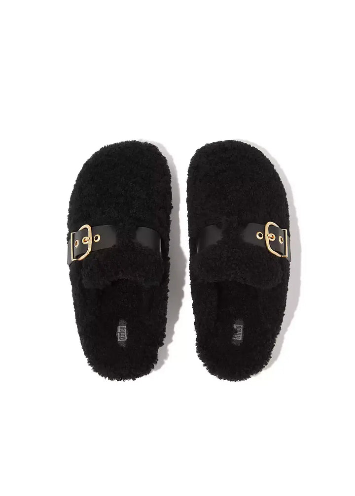 Fitflop - Buckle Curly-Shearling/Leather Mules