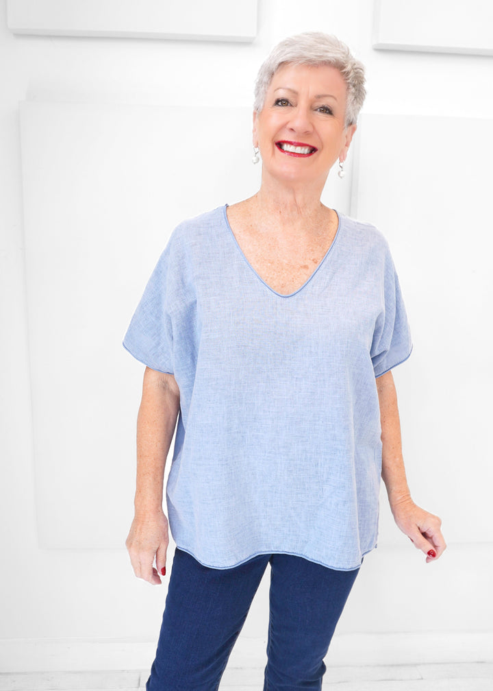 Catherine Lillywhite's - Linen Front V-Neck Tee