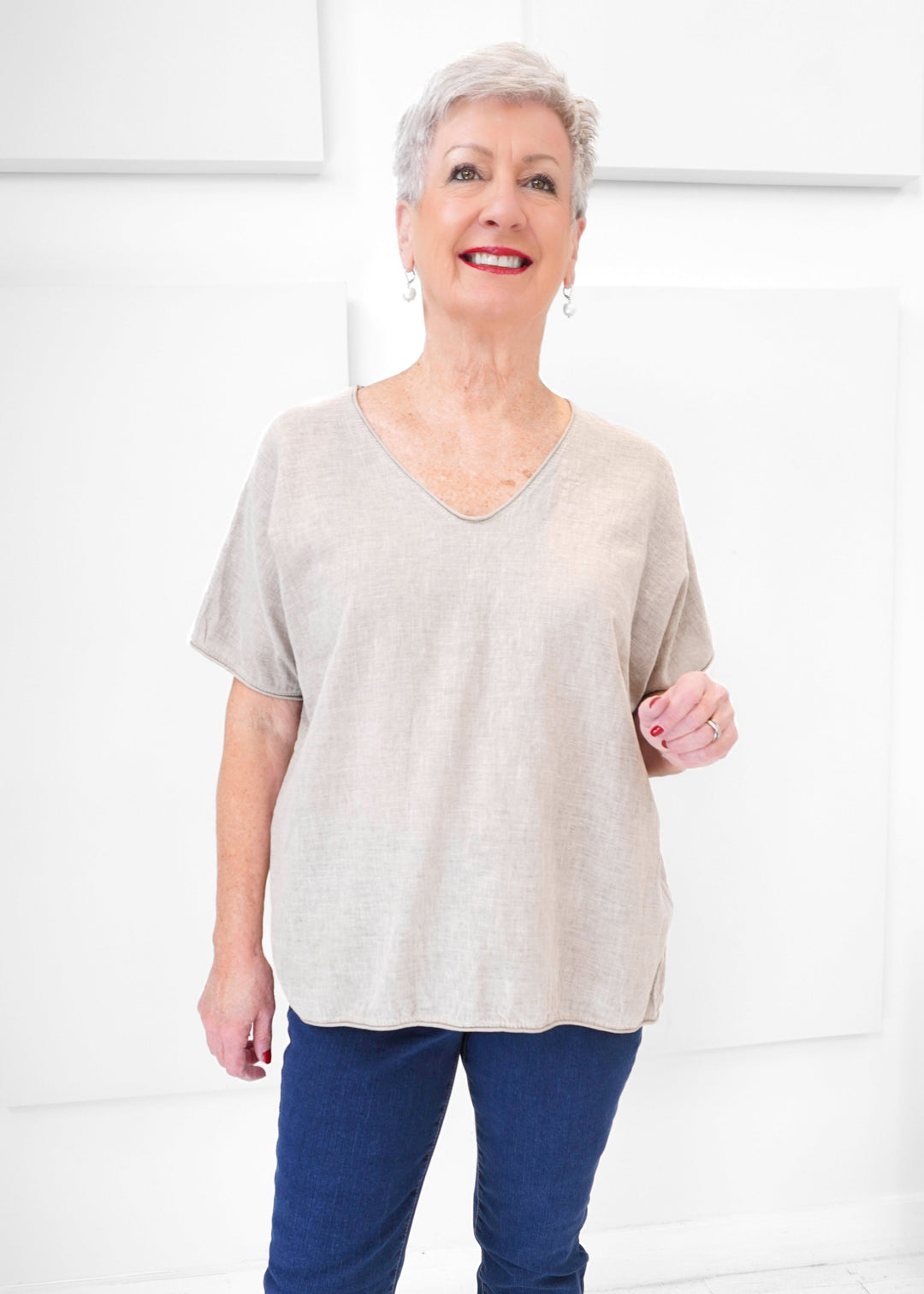 Catherine Lillywhite's - Linen Front V-Neck Tee