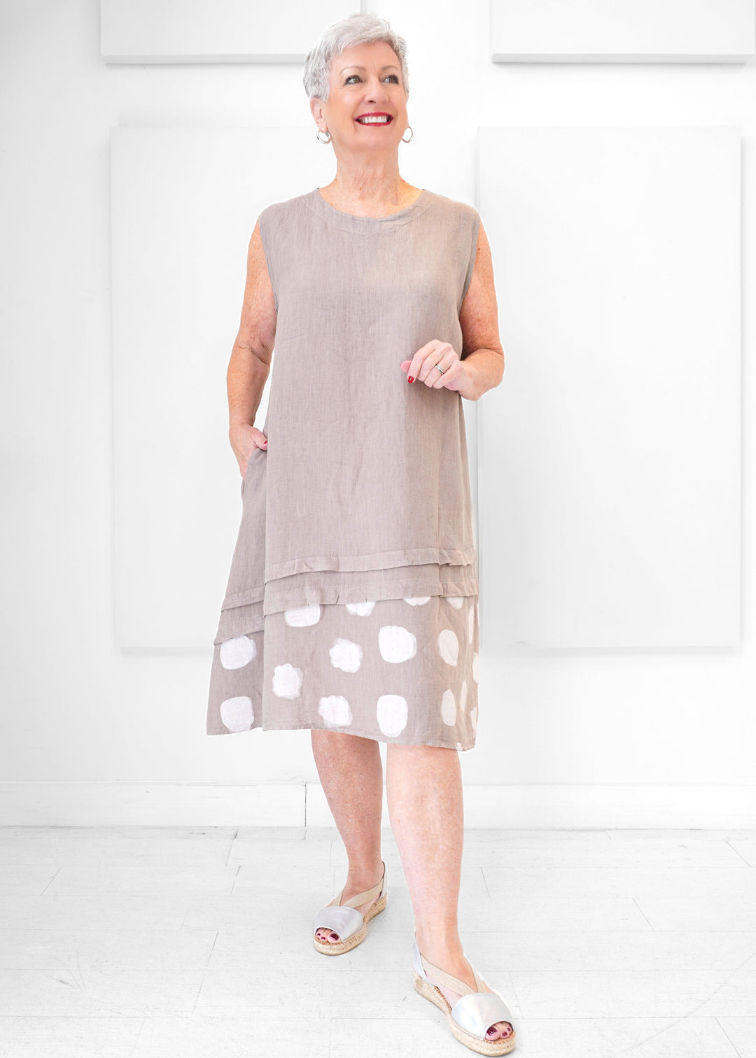 Catherine Lillywhite's - Linen Polka Dot Trim Dress