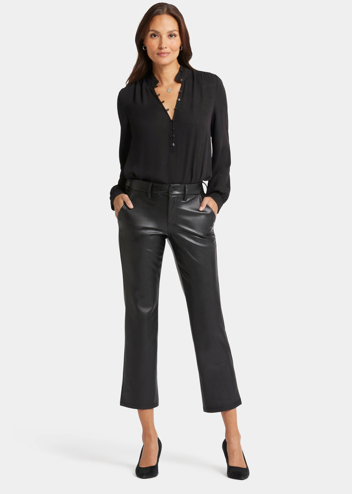 NYDJ - Faux Leather Straight Leg Ankle Pants - Black