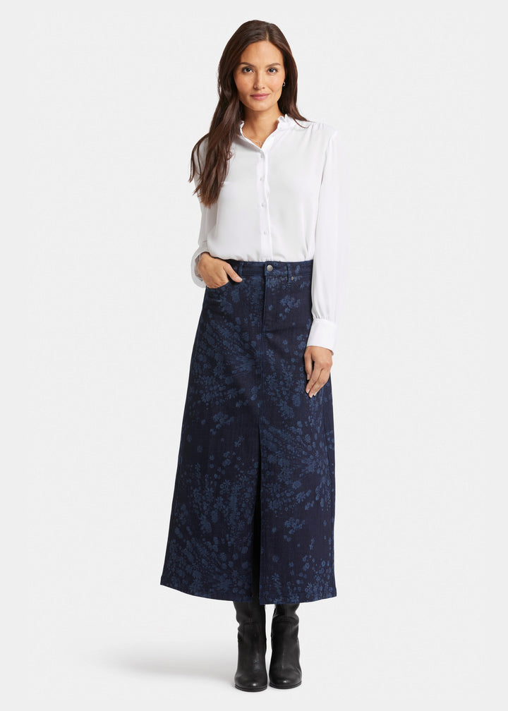 NYDJ - High Rise Long Skirt With Slit - Dark Indigo Salome