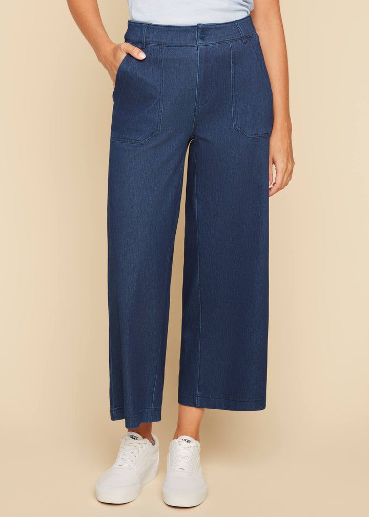 Renuar - Cropped Wide Leg Denim Knit Jean