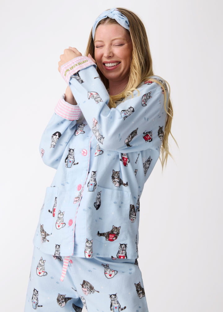 PJ Salvage - Coffee & Cat Naps Flannel PJ Set