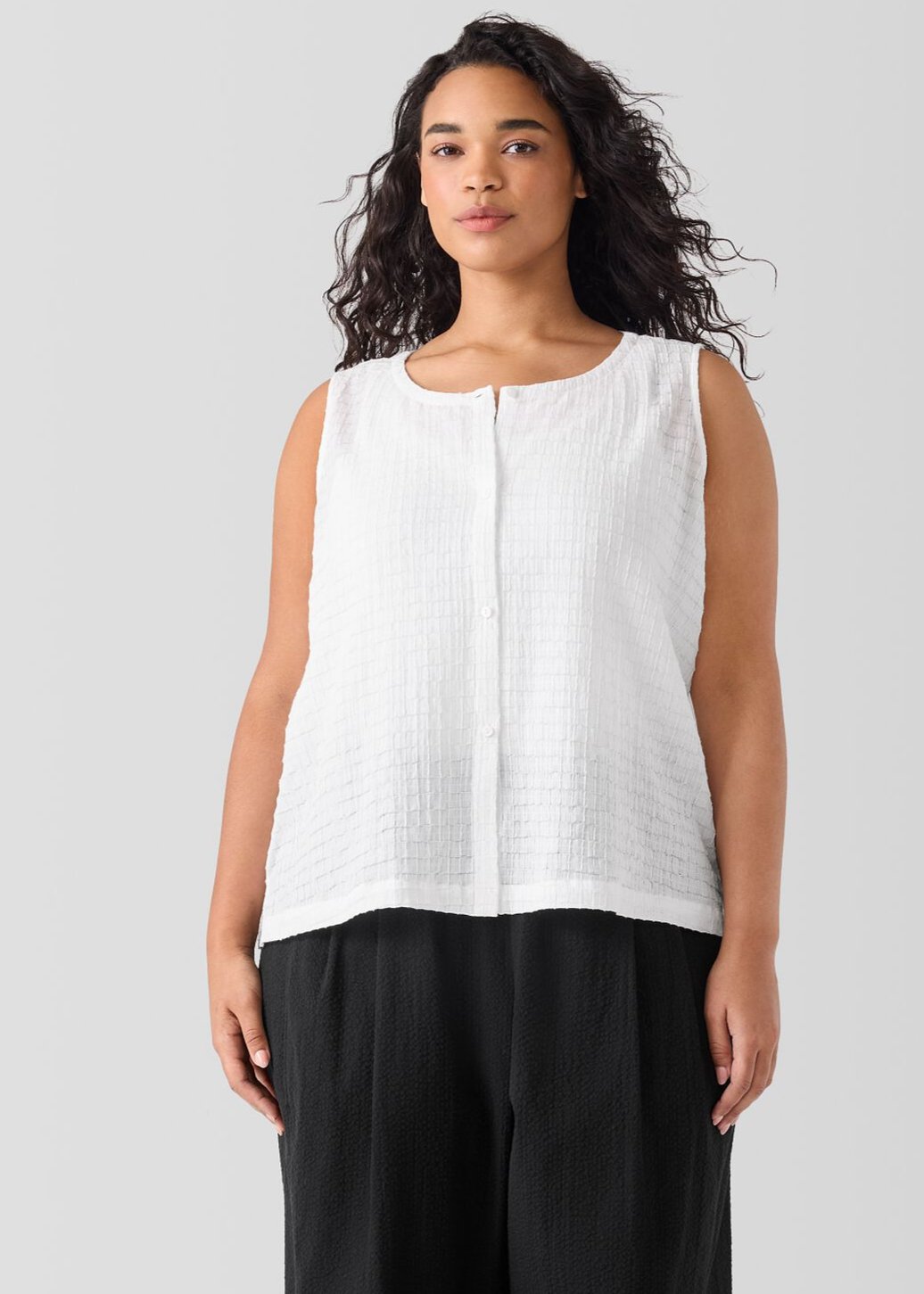 Eileen Fisher Blouse Womens Size Large White Organic outlets Cotton Voile Box Tunic Top