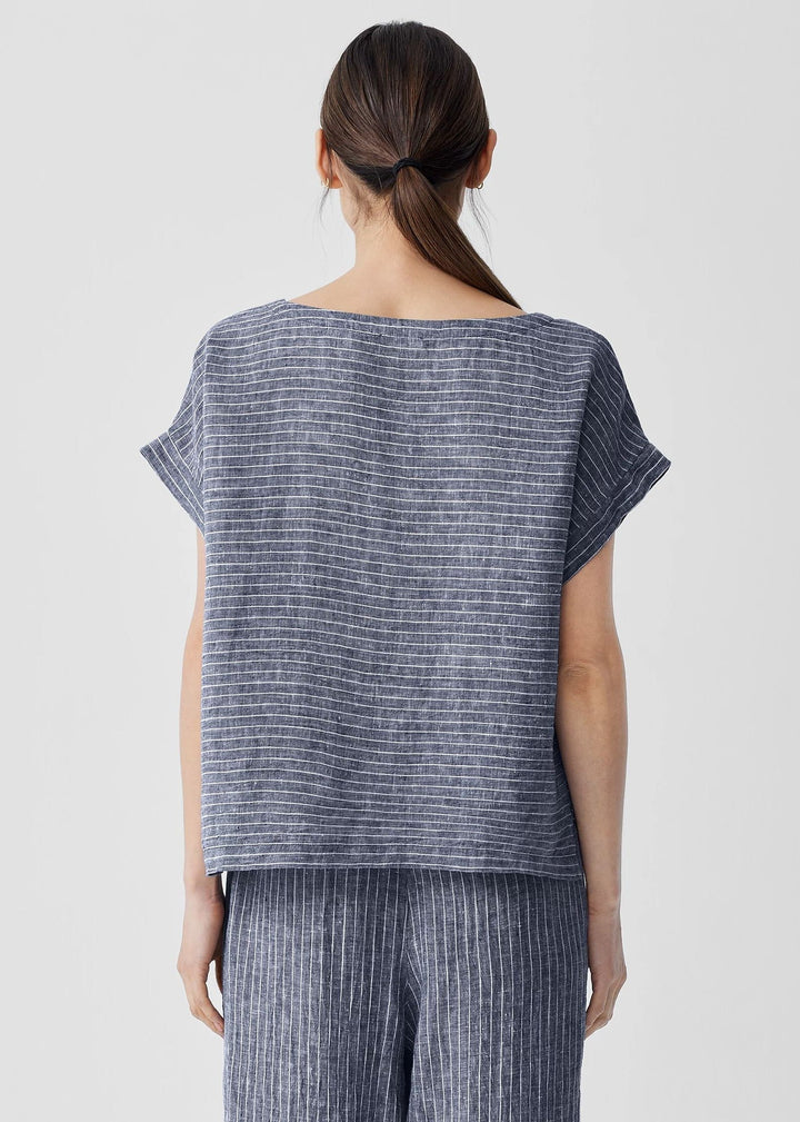 Eileen Fisher - Puckered Organic Linen Ballet Neck Top -SALE