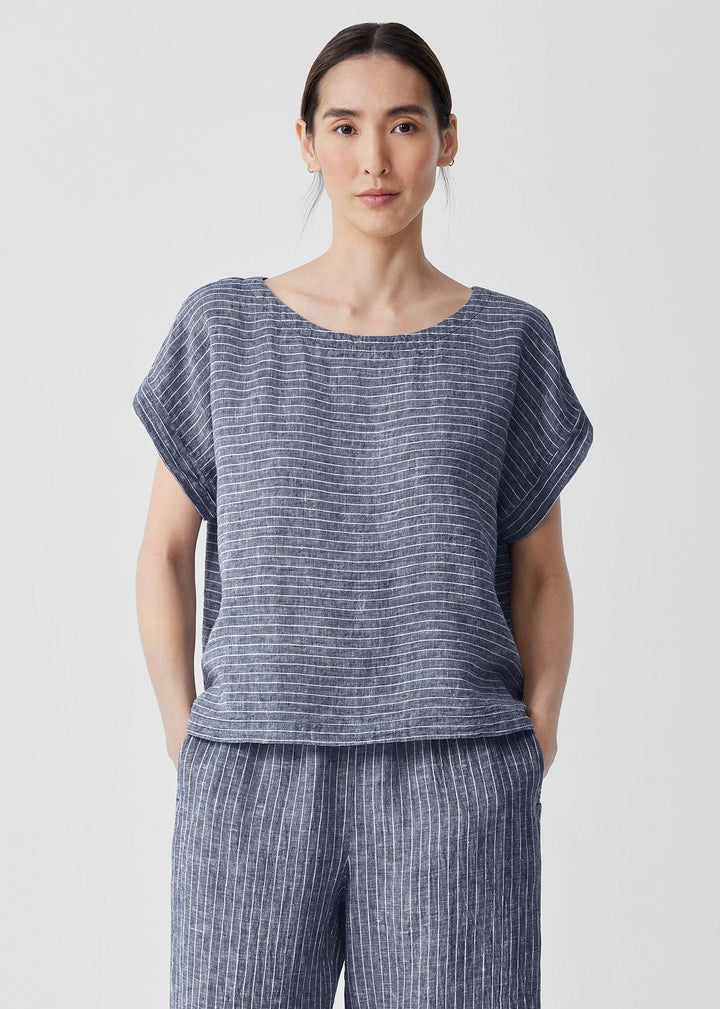 Eileen Fisher - Puckered Organic Linen Ballet Neck Top -SALE