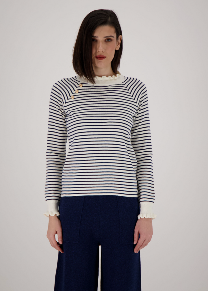 Spanner - Ruffle Mock Neck Stripe Sweater