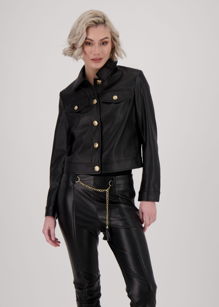 Gabby Isabella - Faux Leather Gold Button Jacket