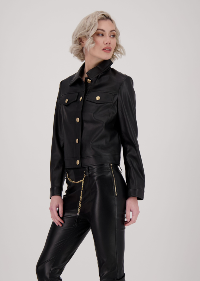 Gabby Isabella - Faux Leather Gold Button Jacket