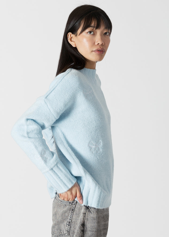 Lyla & Luxe - Crewneck Embroidered Bows Sweater